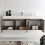Vista 60 Gray Oak Wall Hung Single Sink Bathroom Cabinet w/ Integrated Sink