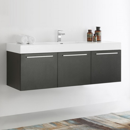 Vista 60" Black Wall Hung Single Sink Modern Bathroom Cabinet w/ Integrated Sink