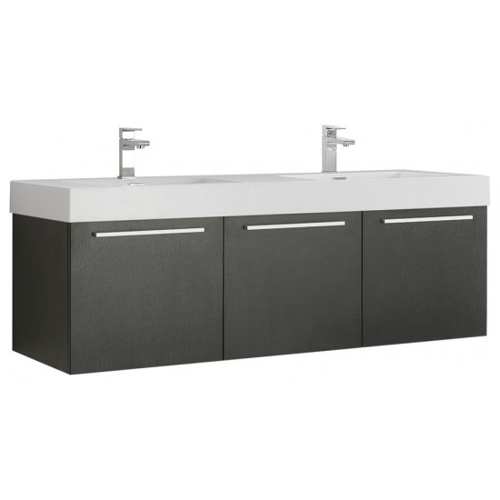 Vista 60" Black Wall Hung Double Sink Modern Bathroom Cabinet w/ Integrated Sink