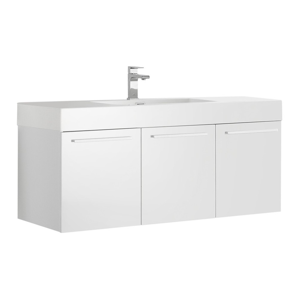 Fresca Vista 48" White Wall Hung Modern Bathroom Cabinet w/ Integrated Sink