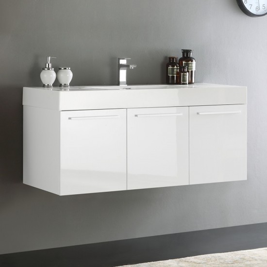 Fresca Vista 48" White Wall Hung Modern Bathroom Cabinet w/ Integrated Sink