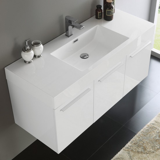 Fresca Vista 48" White Wall Hung Modern Bathroom Cabinet w/ Integrated Sink