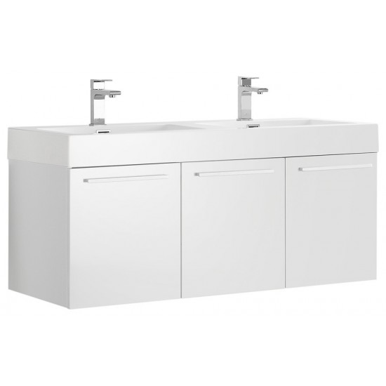 Vista 48" White Wall Hung Double Sink Modern Bathroom Cabinet w/ Integrated Sink