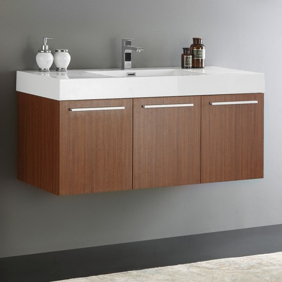 Fresca Vista 48" Teak Wall Hung Modern Bathroom Cabinet w/ Integrated Sink