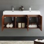 Vista 48" Teak Wall Hung Double Sink Modern Bathroom Cabinet w/ Integrated Sink