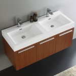 Vista 48" Teak Wall Hung Double Sink Modern Bathroom Cabinet w/ Integrated Sink