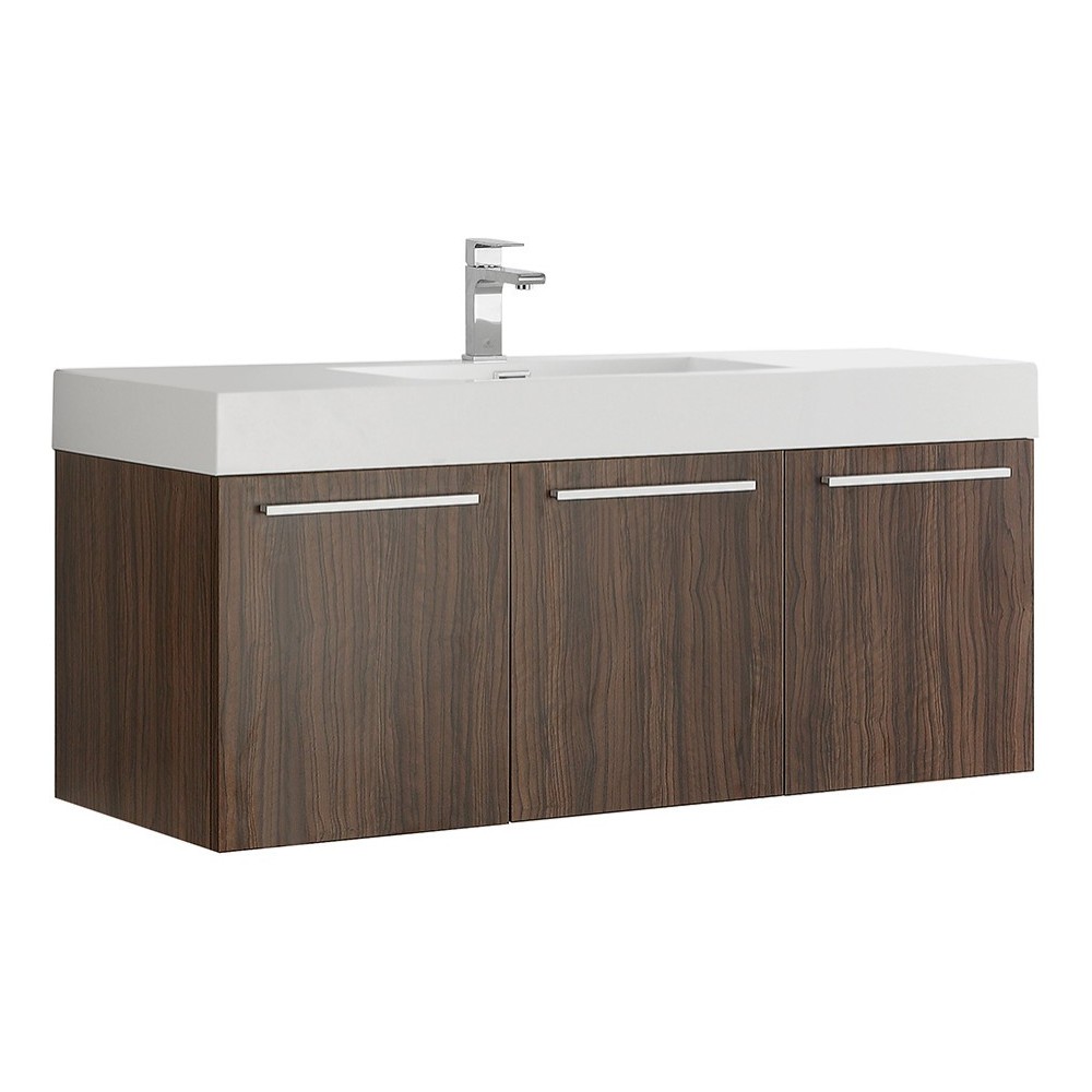 Fresca Vista 48" Walnut Wall Hung Modern Bathroom Cabinet w/ Integrated Sink