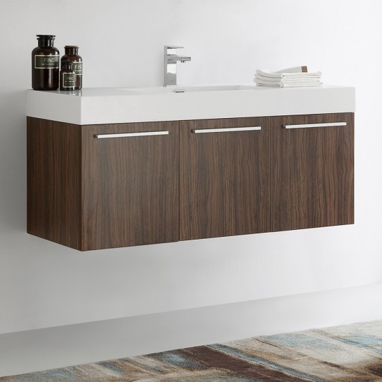 Fresca Vista 48" Walnut Wall Hung Modern Bathroom Cabinet w/ Integrated Sink