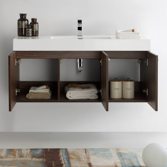 Fresca Vista 48" Walnut Wall Hung Modern Bathroom Cabinet w/ Integrated Sink