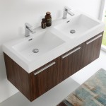 Vista 48 Walnut Wall Hung Double Sink Modern Bathroom Cabinet w/ Integrated Sink