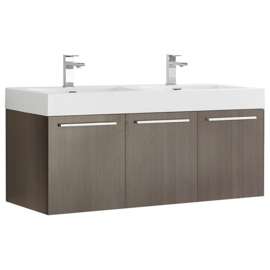 Vista 48 Gray Oak Wall Hung Double Sink Bathroom Cabinet w/ Integrated Sink