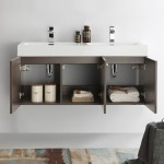 Vista 48 Gray Oak Wall Hung Double Sink Bathroom Cabinet w/ Integrated Sink