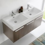 Vista 48 Gray Oak Wall Hung Double Sink Bathroom Cabinet w/ Integrated Sink