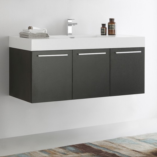 Fresca Vista 48" Black Wall Hung Modern Bathroom Cabinet w/ Integrated Sink