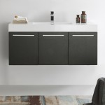 Fresca Vista 48" Black Wall Hung Modern Bathroom Cabinet w/ Integrated Sink