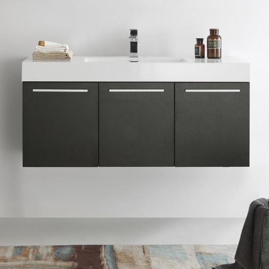 Fresca Vista 48" Black Wall Hung Modern Bathroom Cabinet w/ Integrated Sink