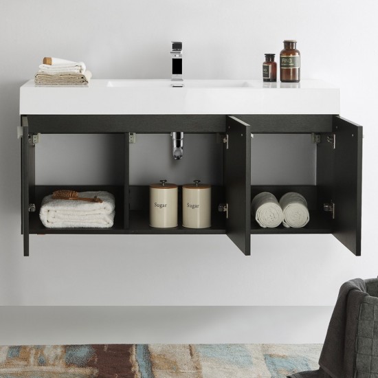 Fresca Vista 48" Black Wall Hung Modern Bathroom Cabinet w/ Integrated Sink
