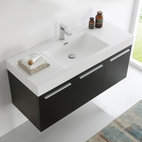 Fresca Vista 48" Black Wall Hung Modern Bathroom Cabinet w/ Integrated Sink