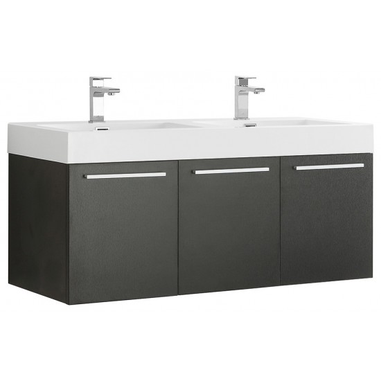 Vista 48" Black Wall Hung Double Sink Modern Bathroom Cabinet w/ Integrated Sink