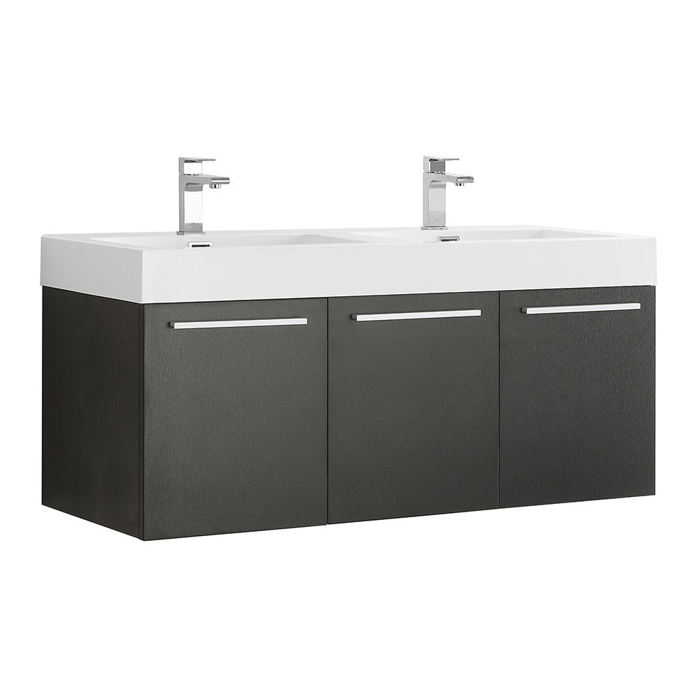 Vista 48" Black Wall Hung Double Sink Modern Bathroom Cabinet w/ Integrated Sink Vista 48" Black Wall Hung Double Sink Modern Bathroom Cabinet w/ Integrated Sink