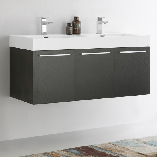 Vista 48" Black Wall Hung Double Sink Modern Bathroom Cabinet w/ Integrated Sink