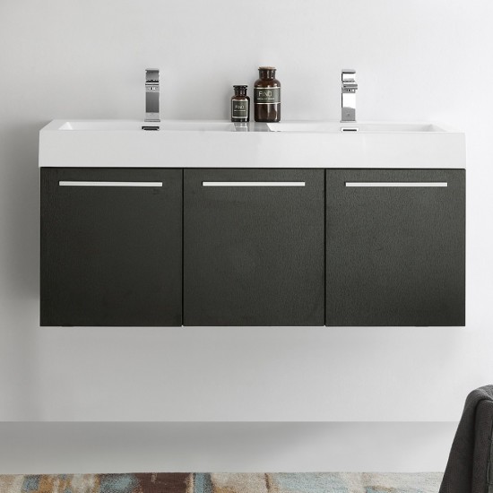 Vista 48" Black Wall Hung Double Sink Modern Bathroom Cabinet w/ Integrated Sink