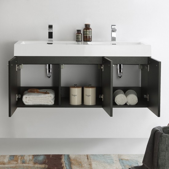 Vista 48" Black Wall Hung Double Sink Modern Bathroom Cabinet w/ Integrated Sink