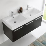 Vista 48" Black Wall Hung Double Sink Modern Bathroom Cabinet w/ Integrated Sink