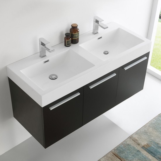 Vista 48" Black Wall Hung Double Sink Modern Bathroom Cabinet w/ Integrated Sink
