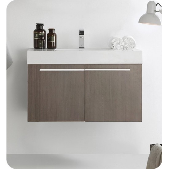 Fresca Vista 36" Gray Oak Modern Bathroom Cabinet w/ Integrated Sink