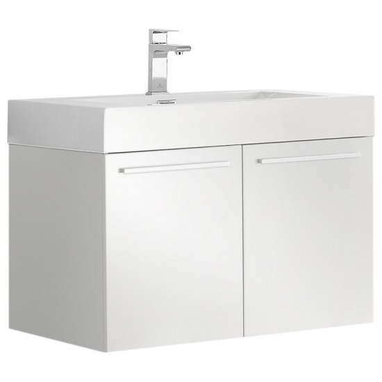 Fresca Vista 30" White Wall Hung Modern Bathroom Cabinet w/ Integrated Sink