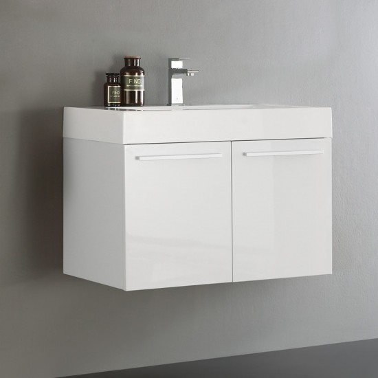 Fresca Vista 30" White Wall Hung Modern Bathroom Cabinet w/ Integrated Sink