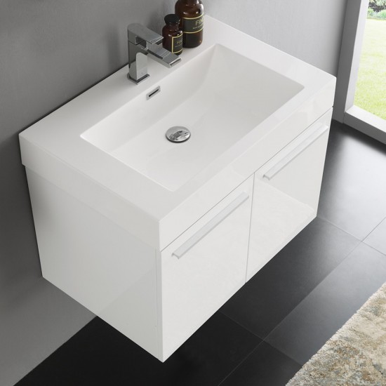 Fresca Vista 30" White Wall Hung Modern Bathroom Cabinet w/ Integrated Sink