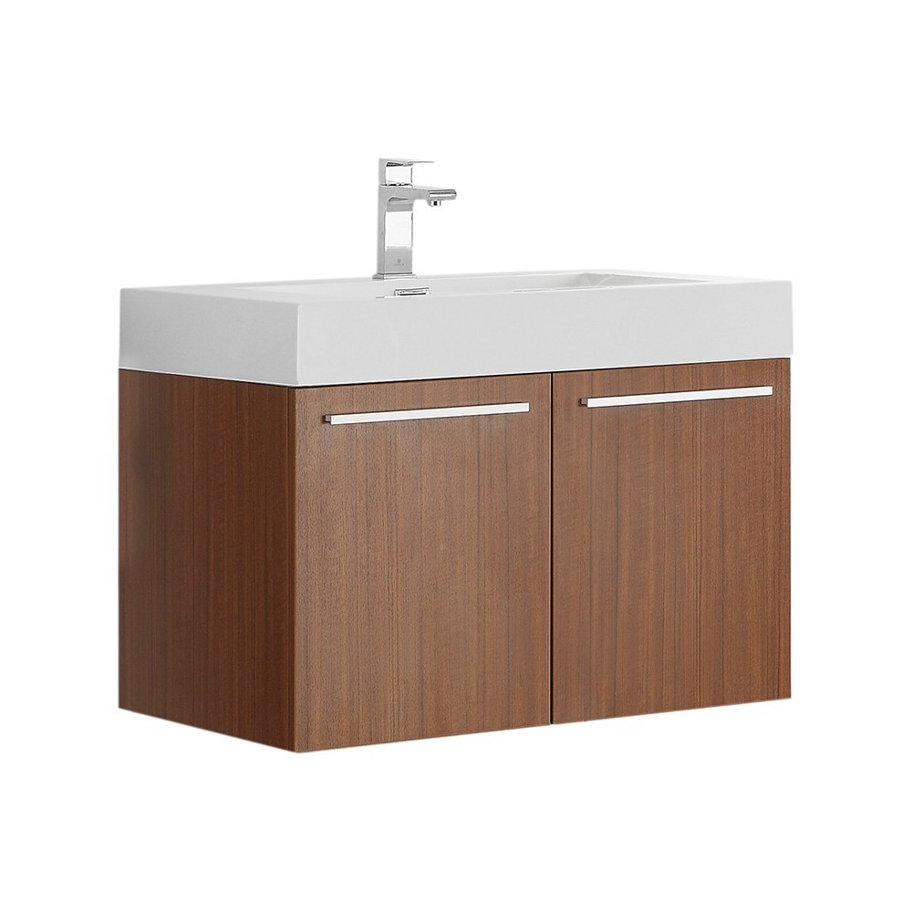 Fresca Vista 30" Teak Wall Hung Modern Bathroom Cabinet w/ Integrated Sink