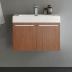 Fresca Vista 30" Teak Wall Hung Modern Bathroom Cabinet w/ Integrated Sink