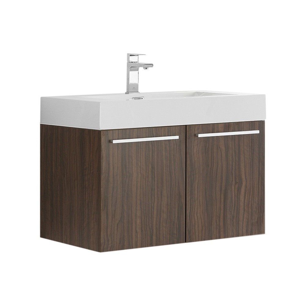 Fresca Vista 30" Walnut Wall Hung Modern Bathroom Cabinet w/ Integrated Sink