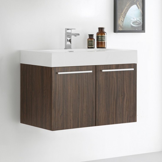 Fresca Vista 30" Walnut Wall Hung Modern Bathroom Cabinet w/ Integrated Sink