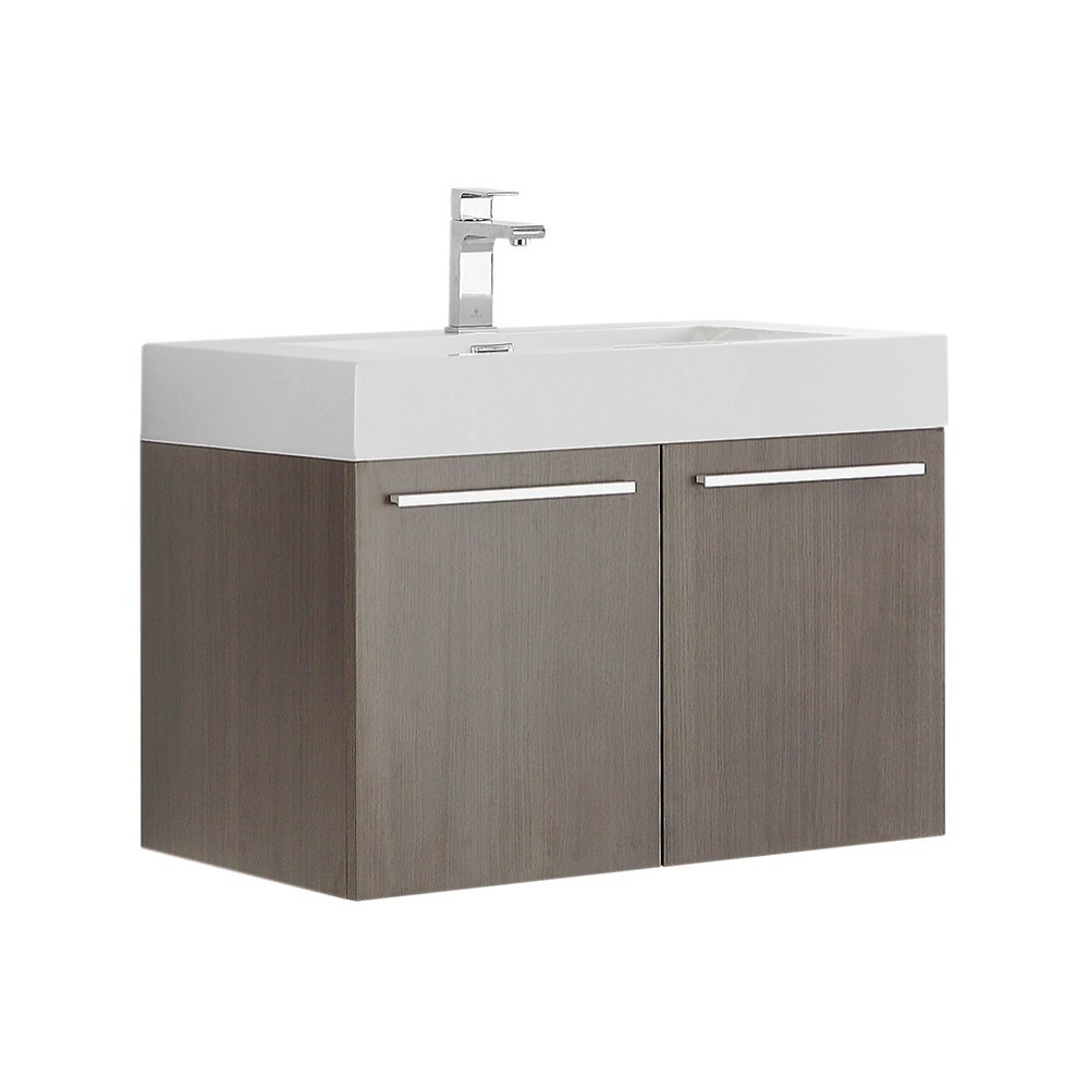 Fresca Vista 30" Gray Oak Wall Hung Modern Bathroom Cabinet w/ Integrated Sink