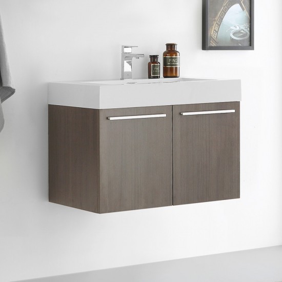 Fresca Vista 30" Gray Oak Wall Hung Modern Bathroom Cabinet w/ Integrated Sink