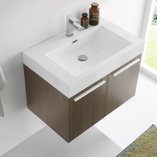 Fresca Vista 30" Gray Oak Wall Hung Modern Bathroom Cabinet w/ Integrated Sink