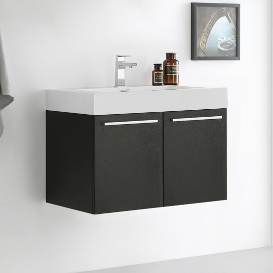 Fresca Vista 30" Black Wall Hung Modern Bathroom Cabinet w/ Integrated Sink