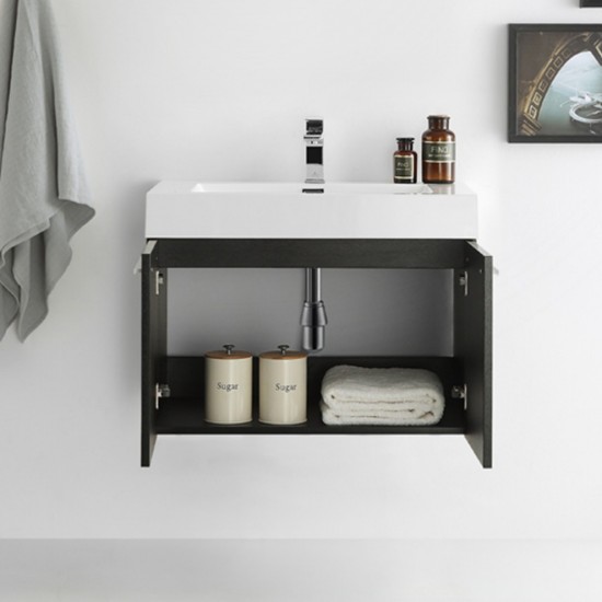 Fresca Vista 30" Black Wall Hung Modern Bathroom Cabinet w/ Integrated Sink