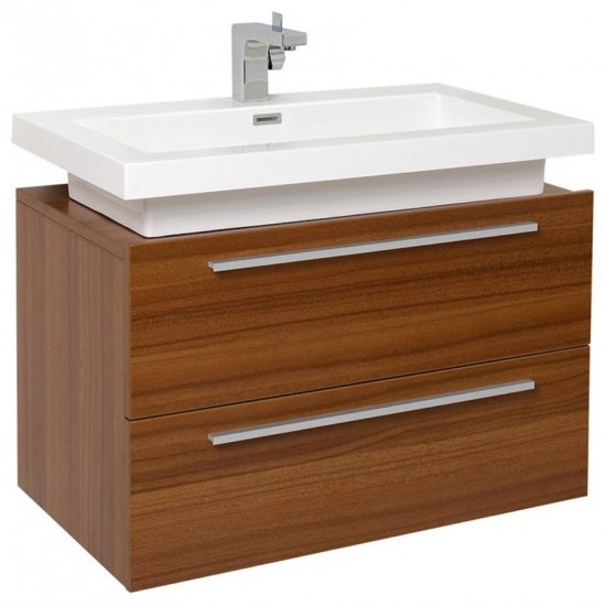 Fresca Medio 32" Teak Modern Bathroom Cabinet w/ Vessel Sink