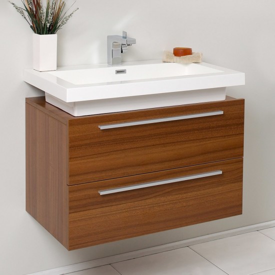 Fresca Medio 32" Teak Modern Bathroom Cabinet w/ Vessel Sink