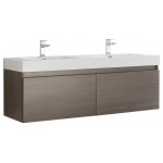 Mezzo 60 Gray Oak Wall Hung Double Sink Bathroom Cabinet w/ Integrated Sink