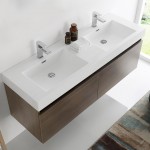 Mezzo 60 Gray Oak Wall Hung Double Sink Bathroom Cabinet w/ Integrated Sink