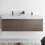 Mezzo 60 Gray Oak Wall Hung Double Sink Bathroom Cabinet w/ Integrated Sink
