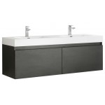 Mezzo 60" Black Wall Hung Double Sink Modern Bathroom Cabinet w/ Integrated Sink