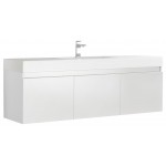 Mezzo 60" White Wall Hung Single Sink Modern Bathroom Cabinet w/ Integrated Sink