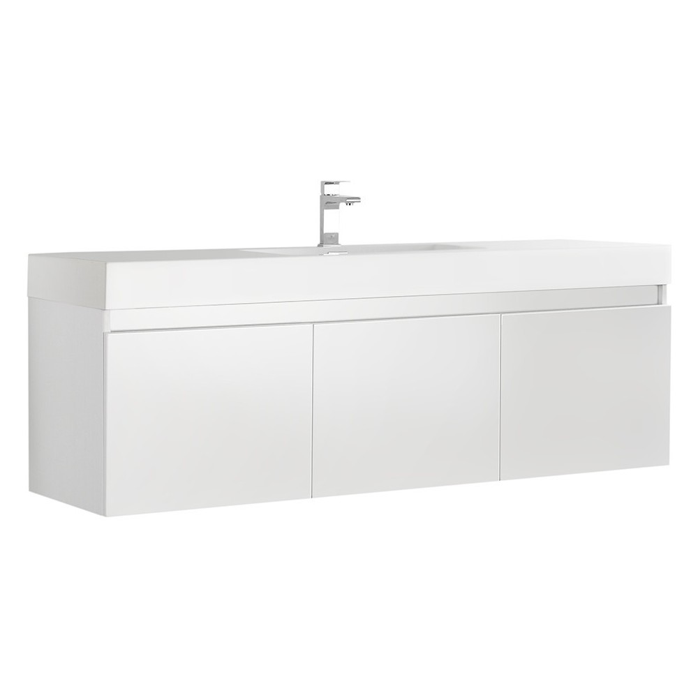 Mezzo 60" White Wall Hung Single Sink Modern Bathroom Cabinet w/ Integrated Sink Mezzo 60" White Wall Hung Single Sink Modern Bathroom Cabinet w/ Integrated Sink
